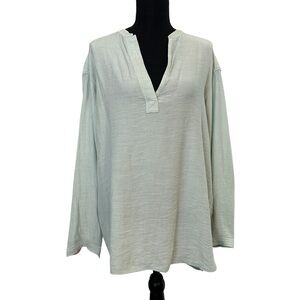 Brochu Walker Blouse Long Sleeve Green Boxy Lagenlook Minimalist Size Small